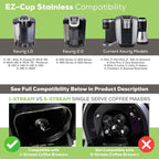 EZ-Cup Stainless Steel 1-Stream Reusable K Cup Coffee Pod for Keurig + 25 Disposable Paper Filters - Refillable Capsule Compatible with Keurig and Other Select Coffee Makers