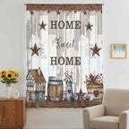 Farmhouse Sheer Curtains 54 Inch Length Retro Country Star Berry Vintage Wood Grain Chiffon Curtain for Bedroom Living Room Light Filtering Window Treatments Voile Curtains Drapes for Kitchen