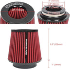 KYOSTAR Universal 3/3.5/4" (75/89/100mm) High-Flow Air Filter, Reusable Cone Cold Air Intake, High Performance, Clamp-On Car High Flow Dry Air Kit, Flange Diameter: 3/3.5/4 Inch, Height: 6.2 Inch, Red