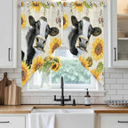 Yellow Sunflowers Swag Valances for Windows, Country Cow Flower Butterfly Farmhouse Cream Rod Pocket Kitchen Curtains Valance, Kitchen Window Curtains Swag for Cafe Living Room, 2 Panels, 36x63 inch