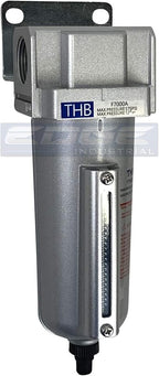 HEAVY DUTY HIGH FLOW COMPRESSED AIR IN-LINE PARTICULATE FILTER WITH METAL BOWL, 3/4" NPT PORTS, 140 CFM, VISIBLE SIGHT GLASS, 5 MICRON ELEMENT