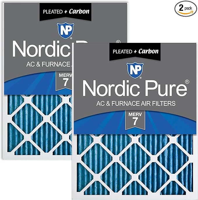 Nordic Pure 12x20x1 (Actual Size: 11 1/2 x 19 1/2 x 3/4) Pleated Air Filters MERV 7 Plus Carbon 2 Pack