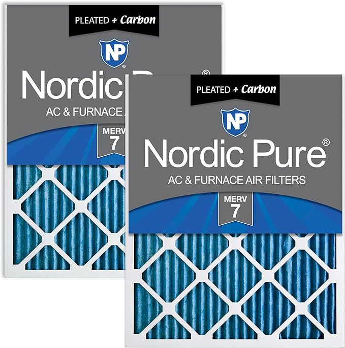 Nordic Pure 12x12x1 (Actual Size: 11 3/4 x 11 3/4 x 3/4) Pleated Air Filters MERV 7 Plus Carbon 2 Pack