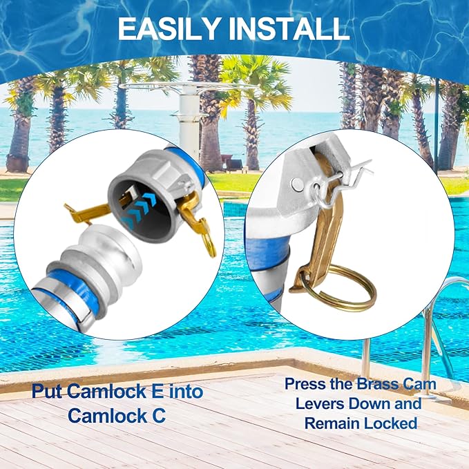 1.5" x 50 ft Backwash Hose for Swimming Pools, Heavy Duty PVC Water Lay Flat Discharge Hose,Durable Pool Drain Hose with Aluminum Camlock C and E Fittings for Pump And Filters