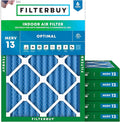 Filterbuy 20x22x2 Air Filter MERV 13 Optimal Smoke & Allergy Defense (6-Pack), Electrostatic Pleated HVAC AC Furnace Filters Replacement, Made in USA (Actual Size: 19.50 x 21.50 x 1.75)
