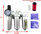 3 STAGE, HEAVY DUTY INDUSTRIAL GRADE FILTER REGULATOR COALESCING DESICCANT DRYER SYSTEM FOR COMPRESSED AIR LINE, METAL BOWLS, GREAT FOR PAINT SPRAY AND PLASMA CUTTER W/ELEMENTS (3/4"NPT, AUTO DRAIN)