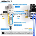 TAILONZ PNEUMATIC 3/8 Inch NPT Automatic Drain Air Filter Pressure Regulator Combo Piggyback, Air Tool Compressor Filter with Gauge AW3000-03D