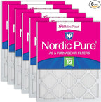 Nordic Pure 25x25x1 (Actual Size: 24 1/2 x 24 1/2 x 3/4) Tru Mini Pleat MERV 13 AC Furnace Air Filters – 2.5X More Media for Longer-Lasting, High-Efficiency Filtration - 6 Pack