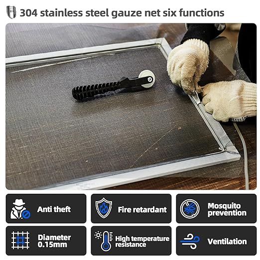 40 Mesh 304 Stainless Steel Mesh Screen, 24'' x 118''（60cm×300cm） Wire Screen Mesh, Rust Free Woven Wire Mesh, Metal Mesh Screen for Air Vents, Window Screen, Filters, Cage,Garden Covers