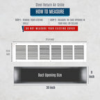 Fits 30x8 Duct Opening | Steel Return Air Grille by Handua | Vent Cover Grill for Sidewall and Ceiling | White | HVAC Cold Air Intake Grille | Outer Dimensions: 31.75"W X 9.75"