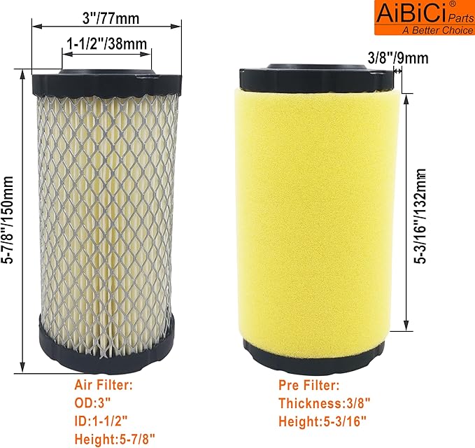793569 Air Filter Compatible Briggs and Stratton 793685 Craftsman John-Dere GY21055 MIU11511 for B&S 18.5hp 19.5hp 20hp 21hp Enginee 42" 46" Husqvarna LA125 D120 Lawn Mower Tractor Pack of 2