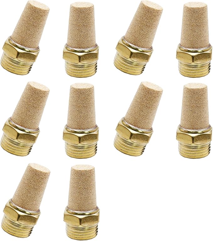Zorfeter 10pcs Pneumatic Brass Exhaust Muffler Filter, 1/8" NPT Male Thread Hex Sintered Silencer Air Line Fitting