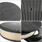 14 x 3 Inch Round Black Air Cleaner Kit Fully Finned Top with Flat Style Base Compatible with Chevy Ford GM