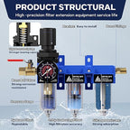 1/4 Inch NPT Three Stage Air Drying System,air Pressure Regulator with 5＆0.01 Micron Filter Cartridge，Desiccant Dryer & Air Regulator, Metal Bowl Manual Drainage-Blue