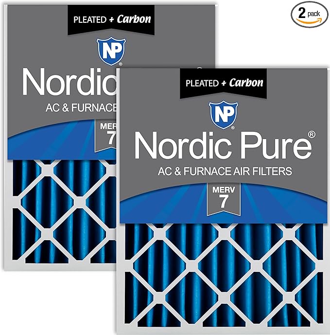 Nordic Pure 16x24x4 (Actual Size: 15 3/8 x 23 3/8 x 3 5/8) Pleated Air Filters MERV 7 Plus Carbon 2 Pack