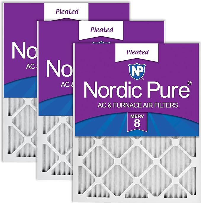 Nordic Pure 24x24x1 (Actual Size: 23 3/8 x 23 3/8 x 3/4) Pleated MERV 8 Air Filters 3 Pack