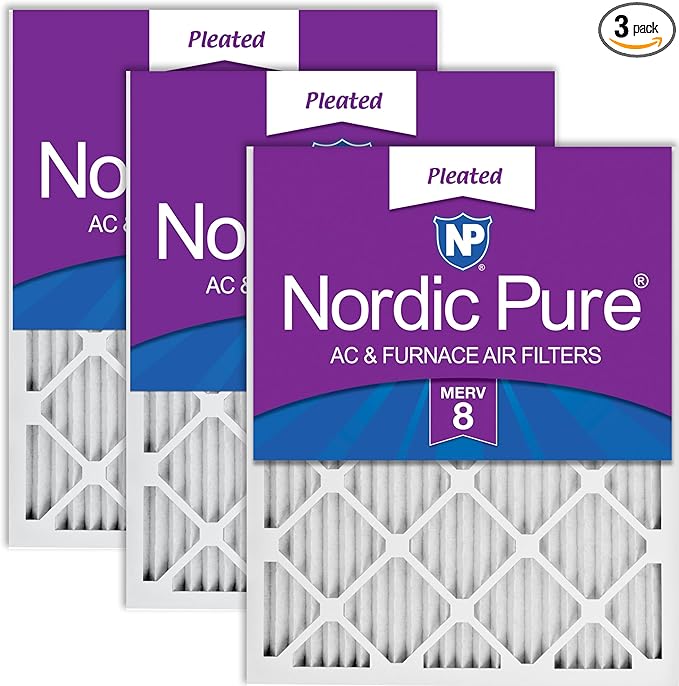 Nordic Pure 24x30x1 (Actual Size: 23 1/2 x 29 1/2 x 3/4) Pleated MERV 8 Air Filters 3 Pack