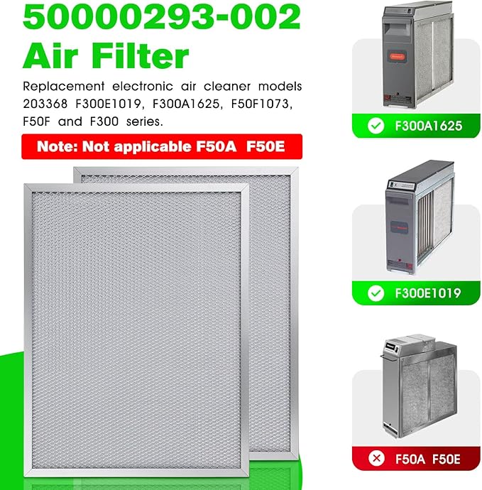 50000293-002 Post Filter 203368 F50F F300E Air Filter 16" X 12.5" Compatible with Honeywell Electronic Air Cleaner Filter 16" X 25" F300E1019 F300A1625 F50F1073 Pre/Post Air Filter- (2 Pack)
