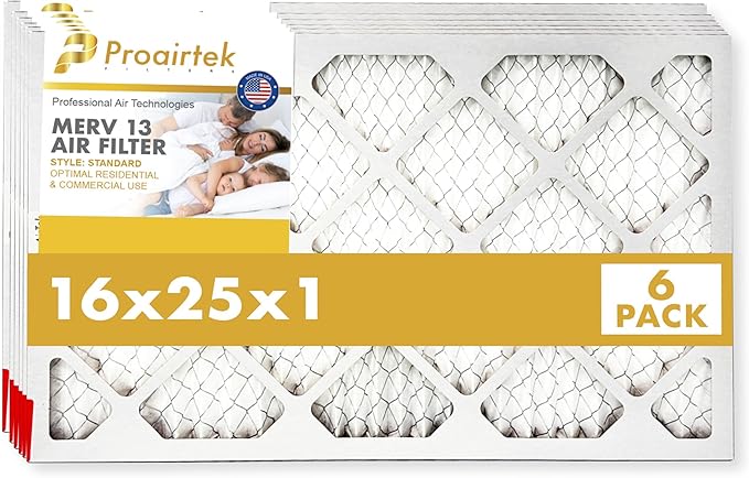 Proairtek AF16251M13SWH Model 16x25x1 Pack of 6 Air Filters, MERV 13; Ideal for Anyone Wanting Clean, Crisp Air in Their Home