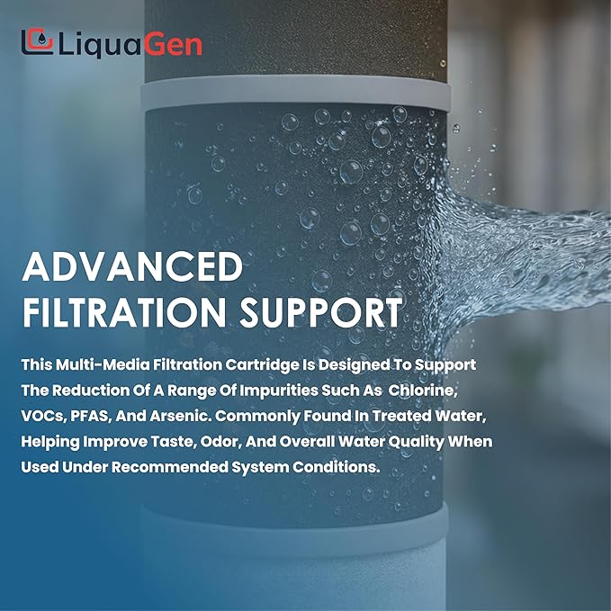 LiquaGen Activated Alumina + Carbon + KDF-55 Replacement Water Filter Cartridge – Helps Manage Fluoride, Chlorine & Taste, Refillable 2.5" x 10", 2.5" x 20", 4.5" x 10", 4.5" x 20" (1, 2.5" x 20")
