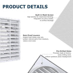 Air Vent ABS Louver Grille Cover 6 Inch, External Wall Vent Cover with Built-in Screen Mesh for Intake Exhaust Ventilation Exterior Door Ceiling Attic Storage Garage, White