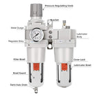 NANPU 1" NPT Compressed Air Filter Regulator Lubricator Combo (FRL) Water/Oil Trap Separator - Gauge(0-150 psi), 5 Micron Brass Element,Poly Bowl, Semi-Auto Drain, Metal Bracket