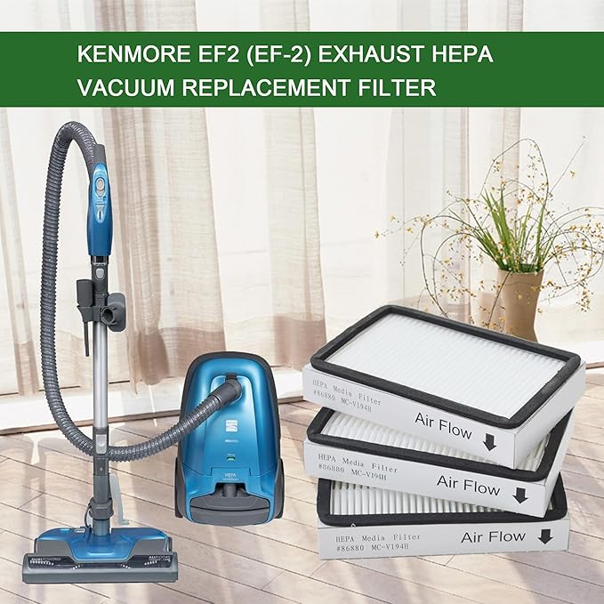 EZ SPARES 3 PCS Replacement for Kenmore EF2 (EF-2) Exhaust HEPA Vacuum Replacement Filter Compares to 86880 and for Panasonic MC-V194H HEPA Filter