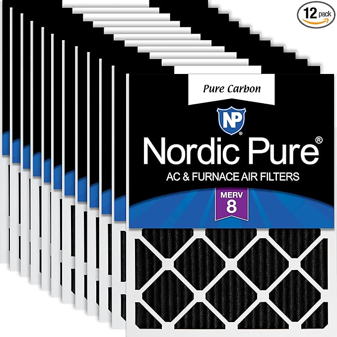 Nordic Pure 18x25x1 (Actual Size: 17 1/2 x 24 1/2 x 3/4) Pure Carbon Pleated Odor Reduction Furnace Air Filters 12 Pack