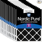 Nordic Pure 16x16x1 (Actual Size: 15 3/4 x 15 3/4 x 3/4) Pure Carbon Pleated Odor Reduction Furnace Air Filters 12 Pack