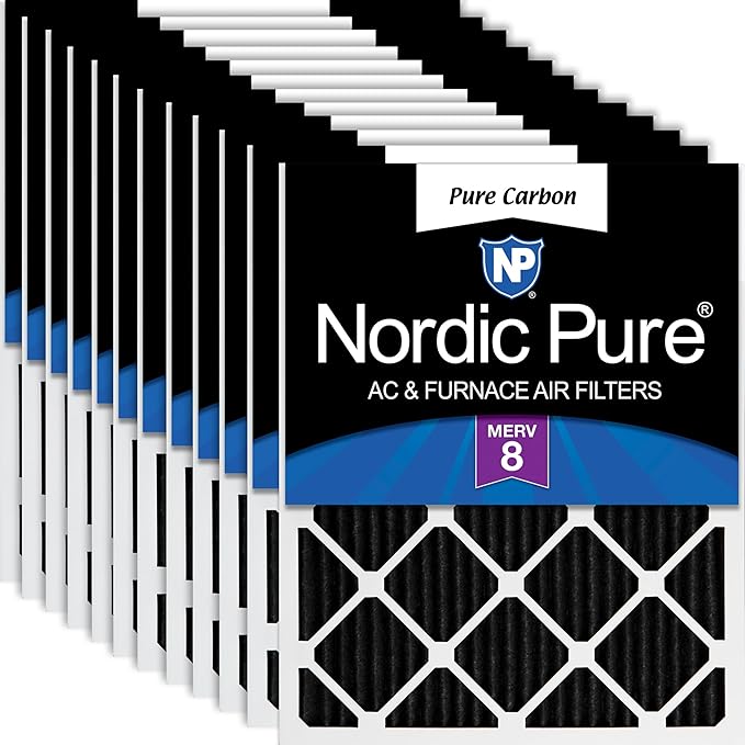 Nordic Pure 12x24x1 (Actual Size: 11 1/2 x 23 1/2 x 3/4) Pure Carbon Pleated Odor Reduction Furnace Air Filters 12 Pack
