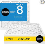 Simply 20x23x1 Air Filter, Merv 8, 6 Pack, For Home AC Furnace & HVAC (Actual Size: 19.56"x22.56"x0.75") DUST, Pet & Allergy Control,