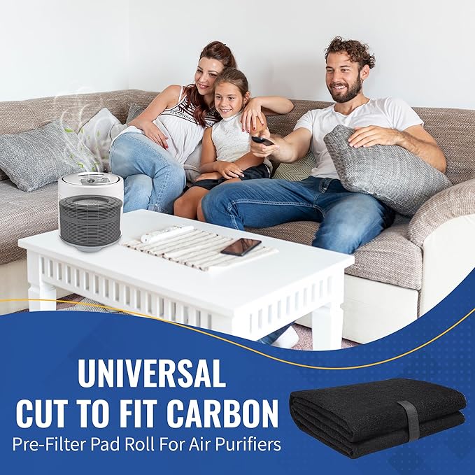 CFS – Pack of 2, Universal Cut to Fit Carbon Pre-Filter Pad Roll for Air Purifiers, Range Hood, Furnace Filters, & Air Conditioner Filters – Fresh Air for Indoor – Charcoal Air Filter Sheet – 12"x12"