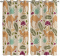 2 Panel Kitchen Cafe Curtains, Desert Camels Sunlight Filtering Nature Air Through, Home Decor Window Covering Tier Curtains for Living Room 80W x 63L inch Vintage Sand Animals Aloe Vera Leaves Beige