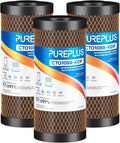 PUREPLUS 5 Micron 10" x 4.5" Whole House Coconut Shell Activated Carbon and KDF Water Filter, Heavy Metal Removal Replacement Water Filter, Compatible with GXWH40L, GXWH35F, BB10, CTO10BB-KDF, 3 PACK