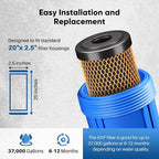 PUREPLUS 5 Micron 20" x 2.5" Whole House Coconut Shell Activated Carbon and KDF Water Filter, Heavy Metal Removal Replacement Water Filter, Compatible with C1-20, EP-20, HX-CB-25-2010, F3WCB32,2PACK