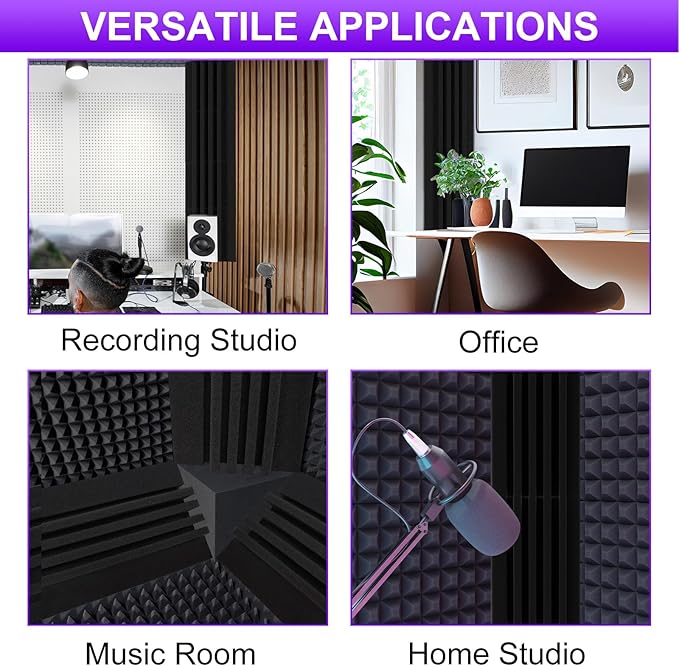 TroyStudio Bass Traps - 12 Pcs 4 X 4 X 12 Inches Dense Thick Studio Bass Foam Corner, Acoustic Treatment Panel Absorbing Echo Reverb, Low Frequency Sound Absorber for Music Room Home Recording Studio