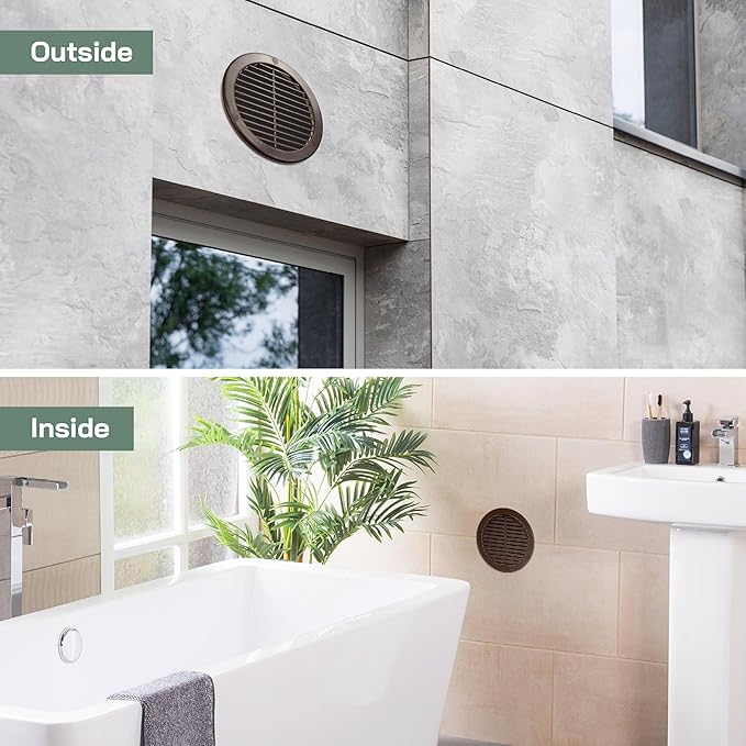 Vent Systems 6" Inch (Opening Dimensions) Brown Soffit Vent Cover - Plastic Return Air Vent Cover - Round Ventilation Grille with Mesh Screen - HVAC Register Louver for Bathroom, Home, Kitchen