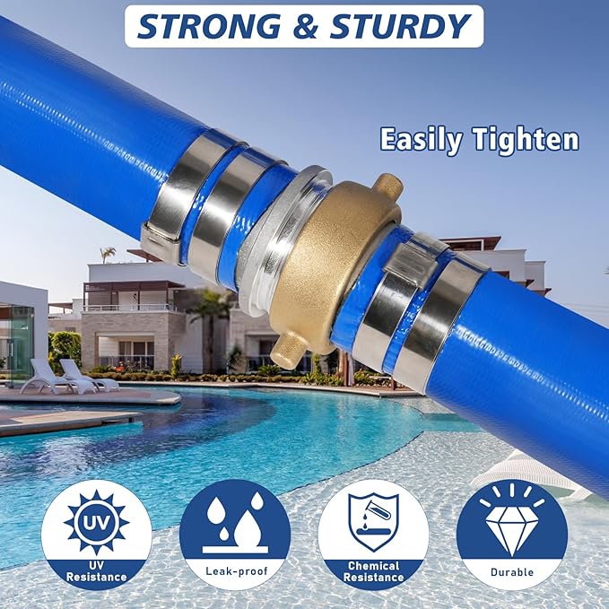 1" x 50 ft Backwash Hose for Swimming Pools, Heavy Duty PVC Lay Flat Water Discharge Hose,Durable Pool Drain Hose with Aluminum Pin Lug Fittings for Pump And Filters