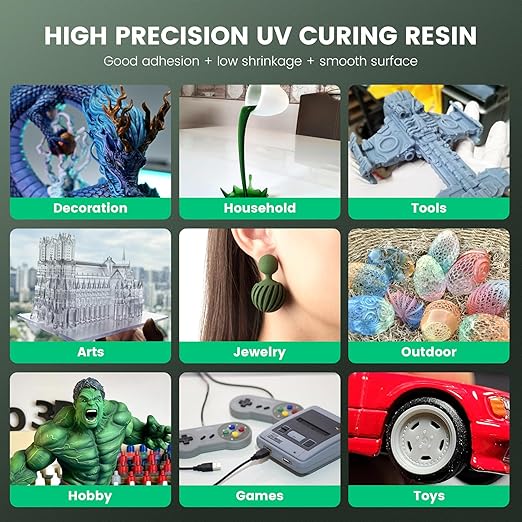 SUNLU 3D Printer Resin 2kg, Fast Curing Standard 3D Resin for LCD DLP SLA Resin 3D Printers, 395 to 405nm UV Curing 3D Printing Liquid Photopolymer Resin, Low Shrinkage, High Precision, 2000g, Black