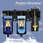 3/8" NPT Air Dryer System,Air Compressor Filter Dryer,5 and 5 Micron Filter Cartridge,Semi-Auto Drain, Metal Bracket