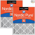 Nordic Pure 16x24x4 (Actual Size: 15 3/8 x 23 3/8 x 3 5/8) Pleated Air Filters MERV 15 Plus Carbon 2 Pack
