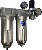 INDUSTRIAL RATED Three Stage Air Drying System - EXTRA LARGE BOWLS- Air Particulate Filter, 0.01 Micron Coalescing Filter & Air Pressure Regulator Modular Combo 1" NPT - Auto Drain, Metal Bowl