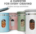 Veken Coffee Canister with Window, Airtight Stainless Steel Kitchen Food Storage Container with Lids, Date Tracker and Scoop for Grounds Coffee, Beans, Tea, Flour, Cereal, Sugar Jars, 22OZ, White