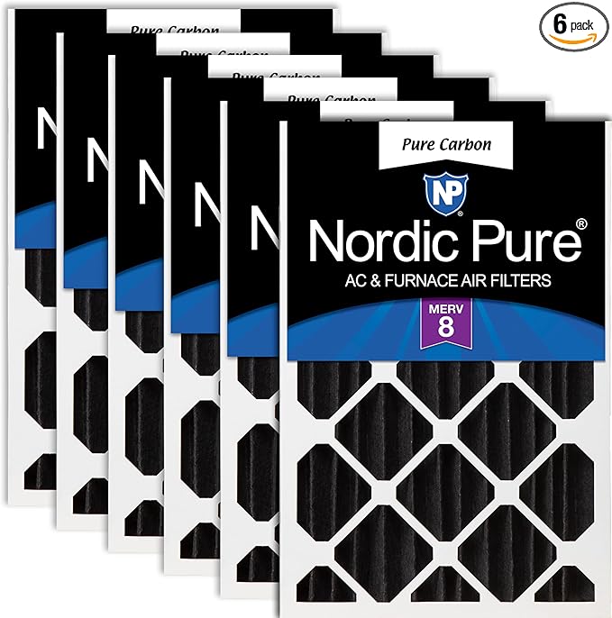 Nordic Pure 20x25x4 (Actual Size: 19 1/2 x 24 1/2 x 3 5/8) Pure Carbon Pleated Odor Reduction Merv 8 Furnace Filters 6 Pack