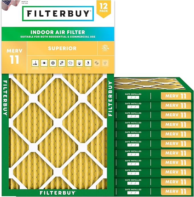Filterbuy 12x36x1 Air Filter MERV 11 Superior Pet & Allergy Defense (12-Pack), Electrostatic Pleated HVAC AC Furnace Filters Replacement, Made in USA (Actual Size: 11.88 x 35.88 x 0.75)