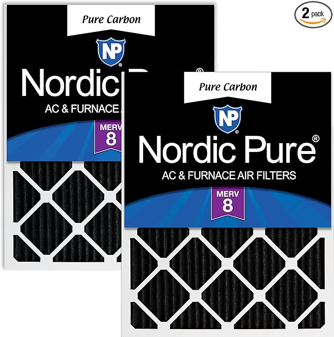 Nordic Pure 16x24x1 (Actual Size: 15 1/2 x 23 1/2 x 3/4) Pure Carbon Pleated Odor Reduction Furnace Air Filters 2 Pack