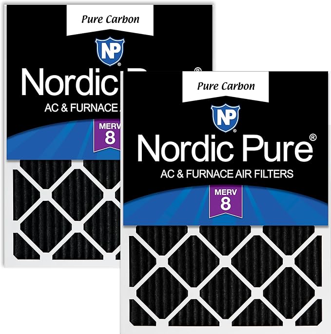 Nordic Pure 24x24x1 (Actual Size: 23 3/8 x 23 3/8 x 3/4) Pure Carbon Pleated Odor Reduction Furnace Air Filters 2 Pack