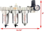 1/4" NPT MID FLOW 4 Stages Filter Coalescing Desiccant Dryer Regulator System For Compressed Air Lines, Poly Bowls, Great For Paint Spray And Plasma Cutter (MANUAL DRAIN)