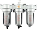 1/2" NPT MID FLOW 3 Stages Filter Coalescing Desiccant Dryer System For Compressed Air Lines, Poly Bowls, Great For Paint Spray And Plasma Cutter (AUTO DRAIN)