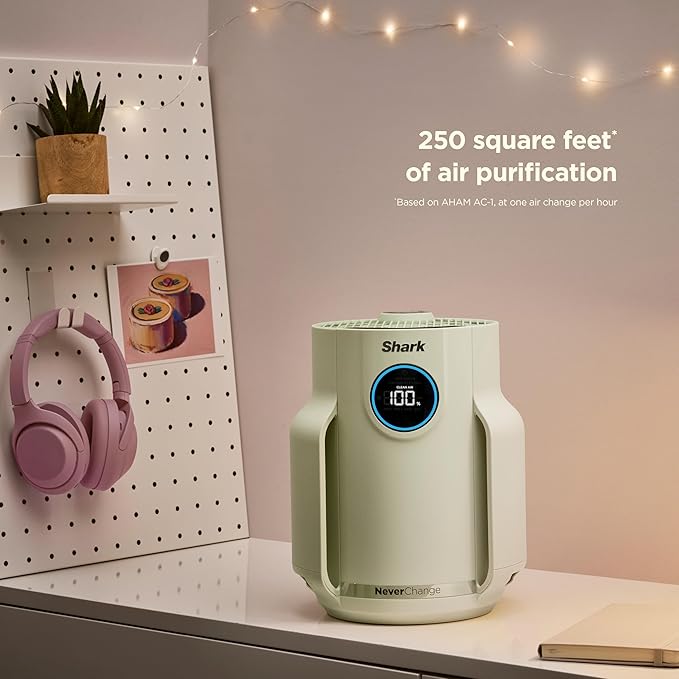 Shark Air Purifier for Home, NeverChange Compact Pro, for Bedroom, Nursery, Home Office, Dorm, HEPA-Exceeding Filter, Captures Pollutants, Pet Dander, Dust, Odor, Smoke, and More, HP072GN, Honeydew